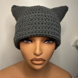 Gray Crocheted Cat Ear Beanie